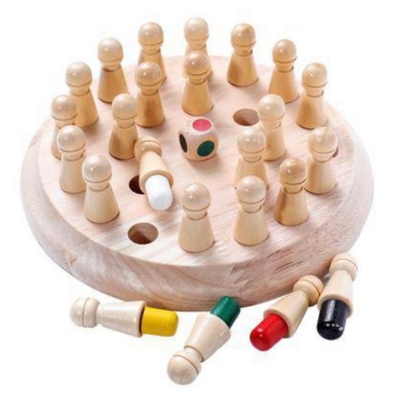 WOODEN COLOR MEMORY Chess MATCH PUZZLE BOARD TOY - Picture 4 of 16